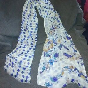 Etro White Scarf with Blue and Yellow Floral Print